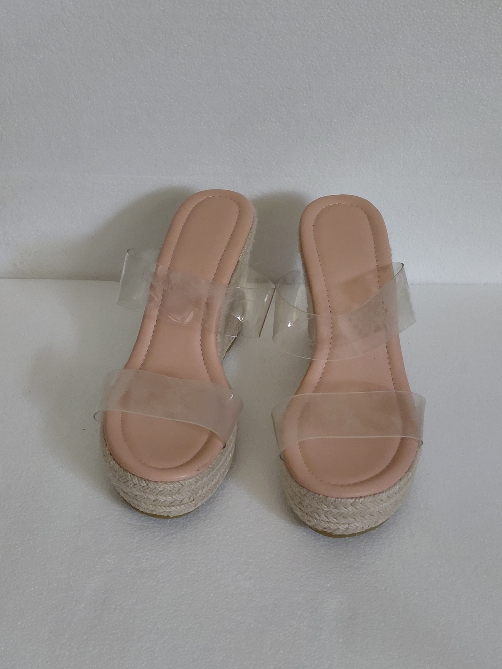 Clear Strap Espadrille Wedge Sandals - Nude